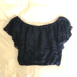 Lace off the shoulder ruffle crop top